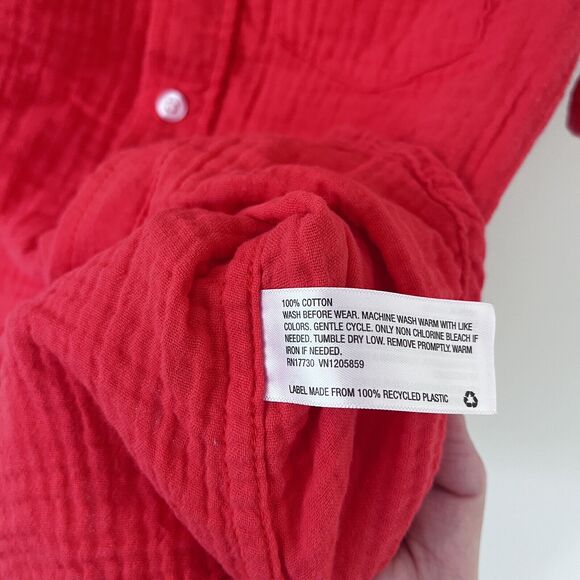 Cat & Jack Boys Button Up Light weight 100% Cotton Linen Style Red Shirt - XS - Picture 6 of 6